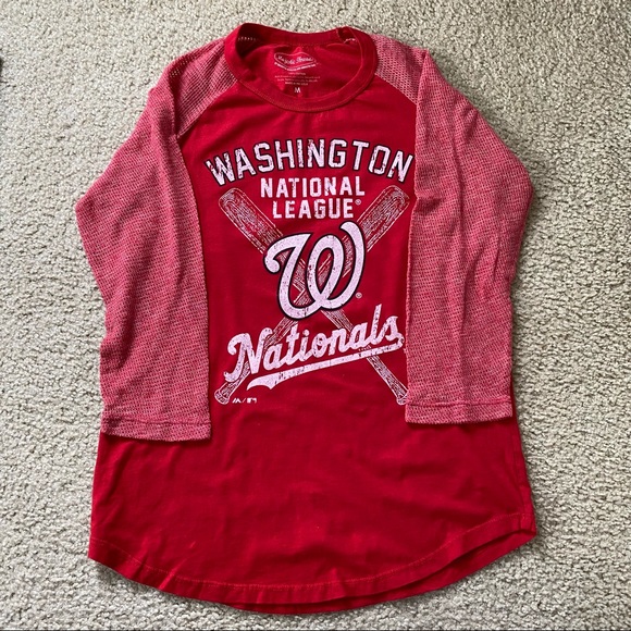 Majestic Threads Washington Nationals 3/4 Sleeve Baseball Tee - Picture 1 of 4